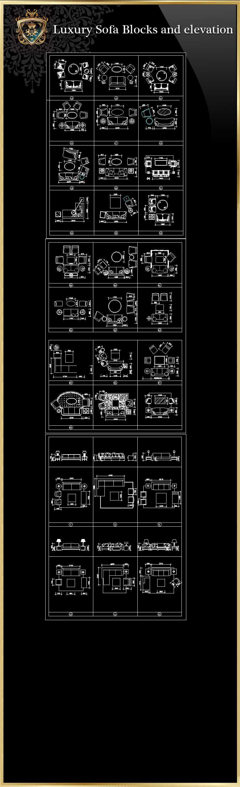 ★【Luxury Sofa Blocks and elevation】Download Luxury Architectural Design CAD Drawings--Over 20000+ High quality CAD Blocks and Drawings Download!